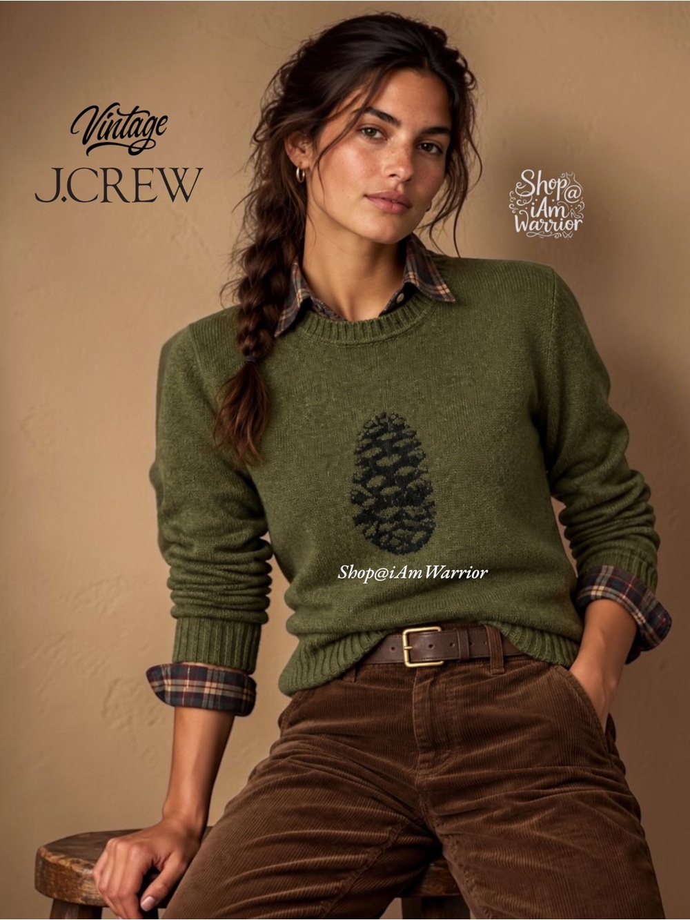 Vintage J.Crew Lambswool Rustic Pinecone Olive Green Crewneck Sweater Heritage